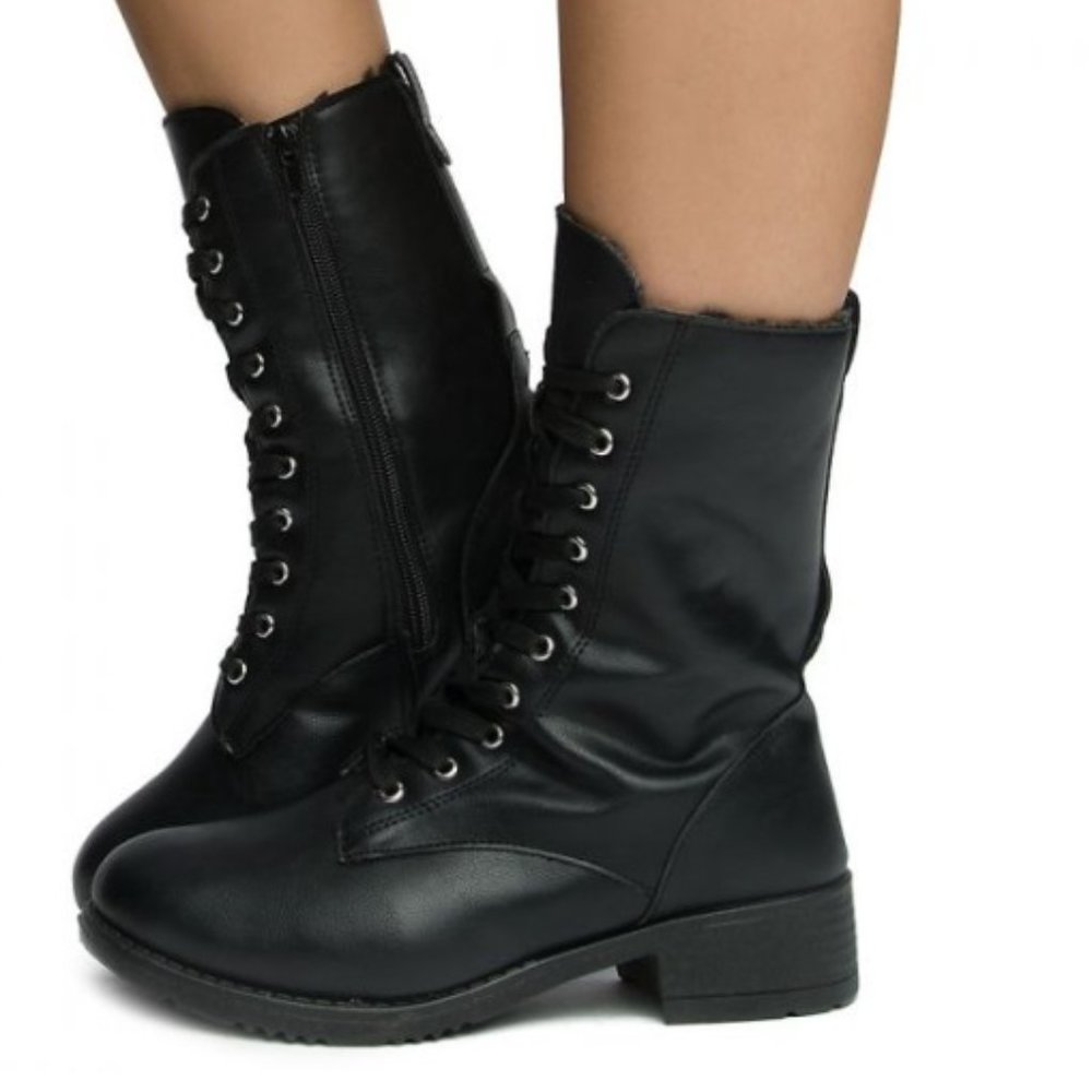 New Bamboo Fireball 06 Combat Boot 7 Black Vegan Leather Goth Army NiB